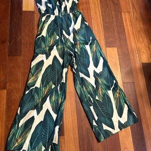 SHEIN Green Leaf Print Jumpsuit